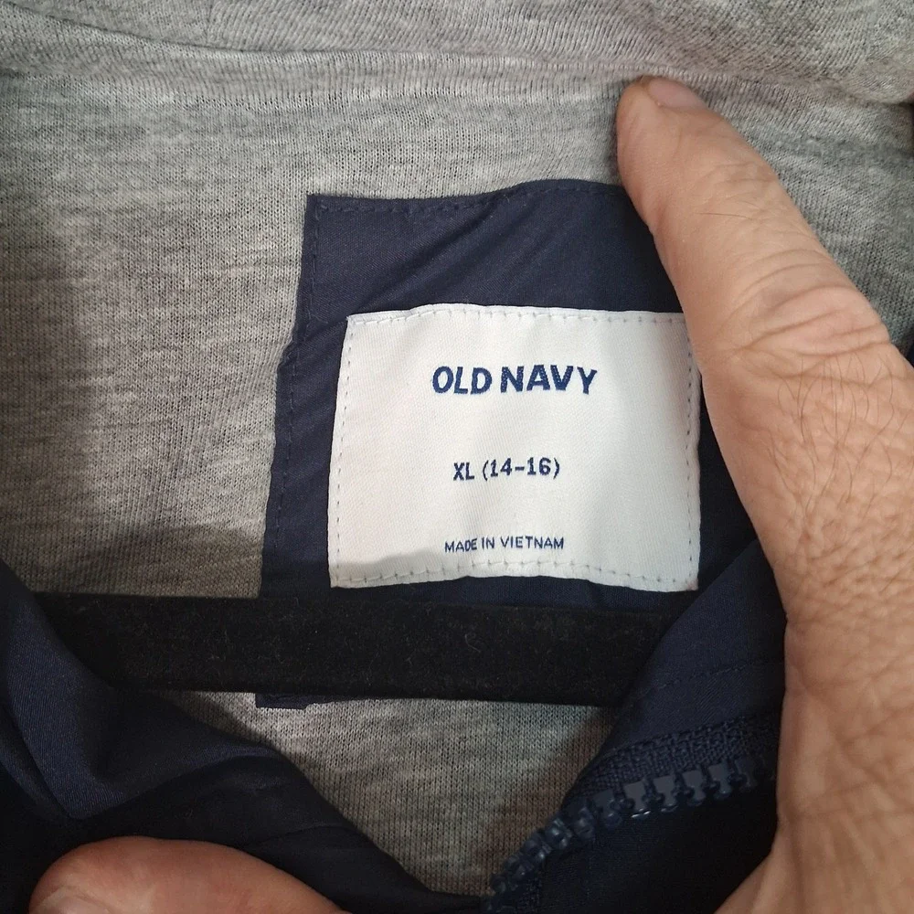 Old Navy Hooded Bomber Jacket Boy XL 14-16 Navy Blue Zip Lightweight Windbreaker